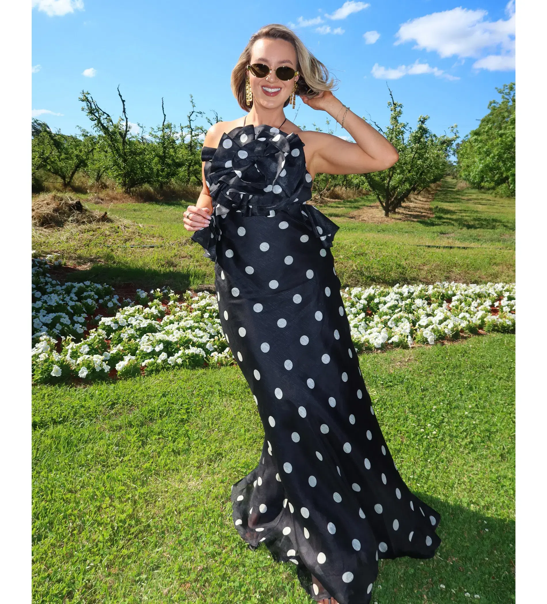 Zimmermann The Crush Ruffle Halter Maxi Dress in Black/Cream Dot Size 1 / AU 10 - Image 1