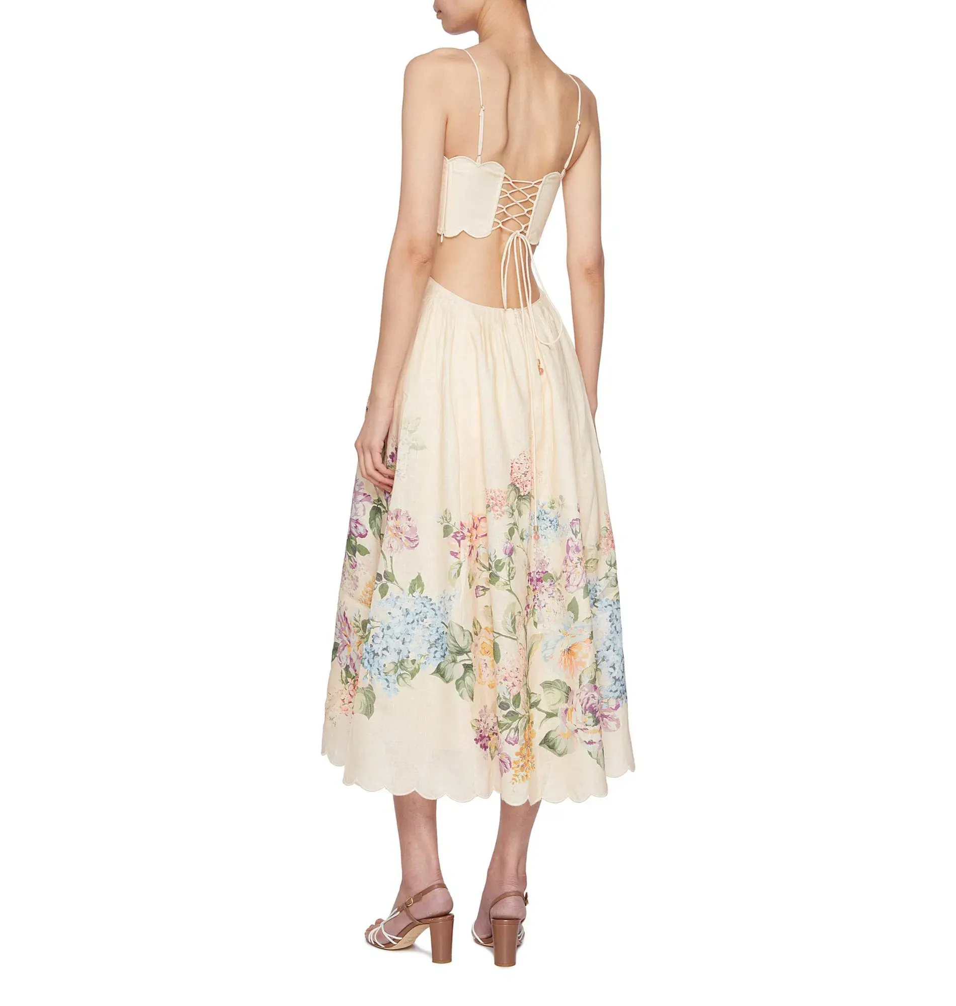 Zimmermann Halliday Scallop Midi Dress In Cream Watercolour Floral Size 3 / AU 14 - Image 4