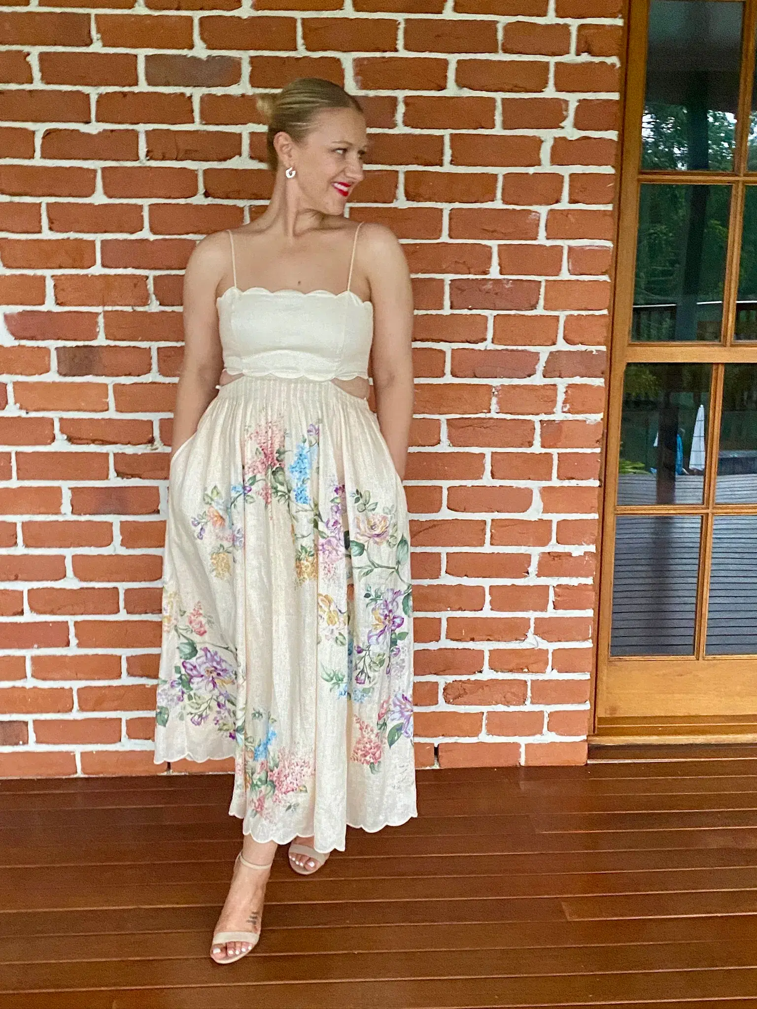 Zimmermann Halliday Scallop Midi Dress In Cream Watercolour Floral Size 3 / AU 14 - Image 1