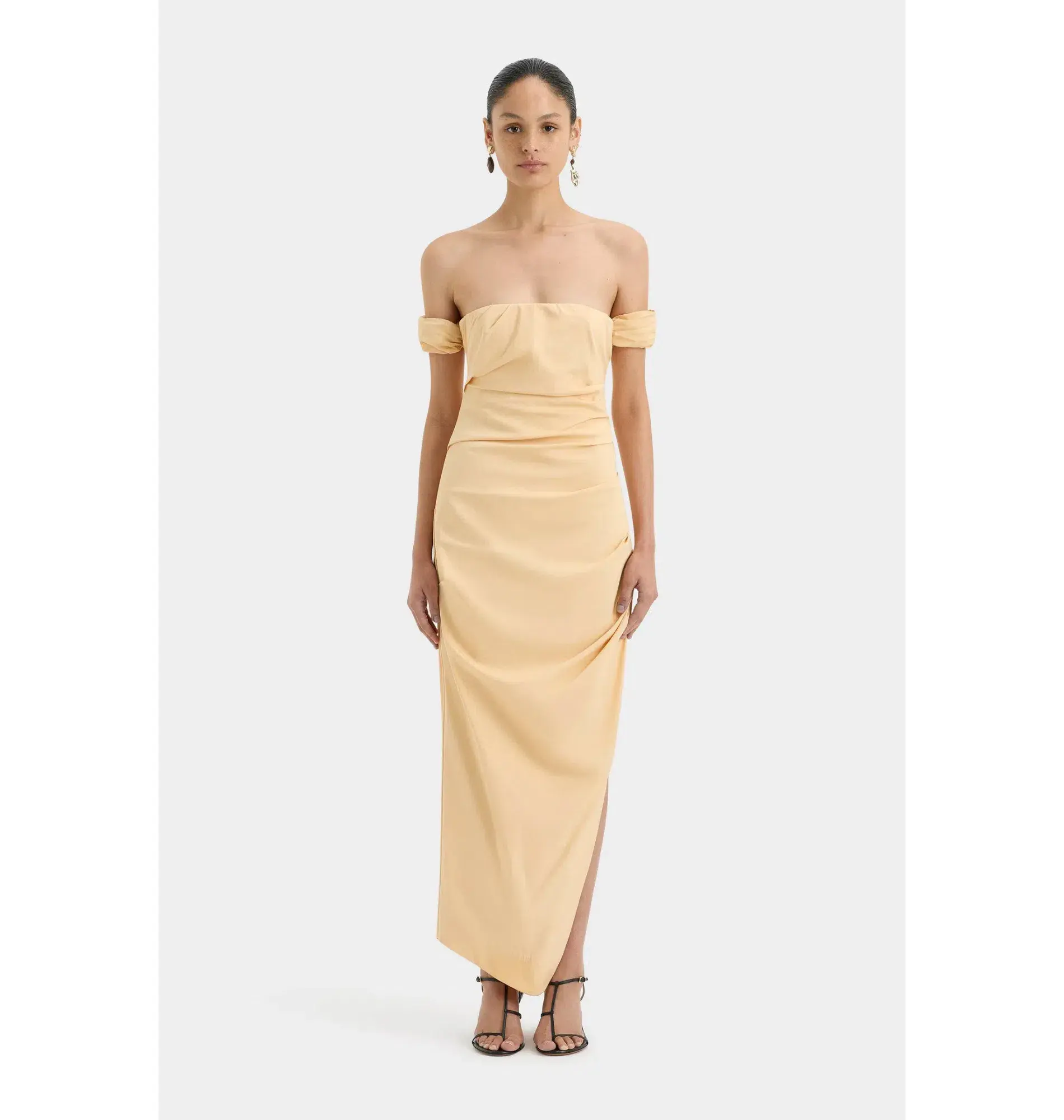 Sir the Label Carmen Draped Gown in Light Peach Size AU 6 - Image 1