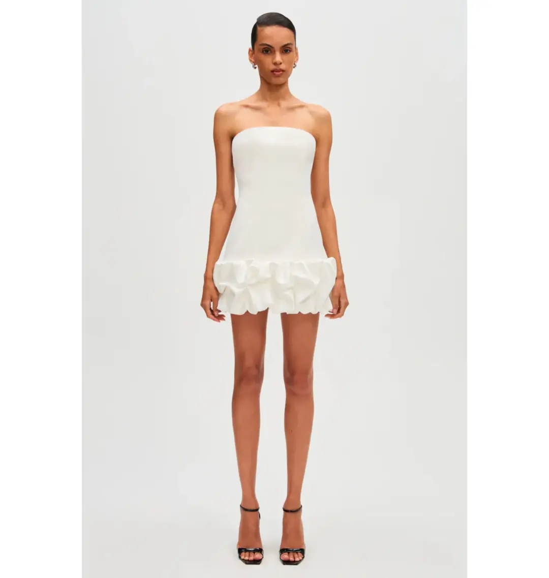 Misha Sapphire Crepe Mini Dress Ivory Size 8/S for rent on The Volte - main image