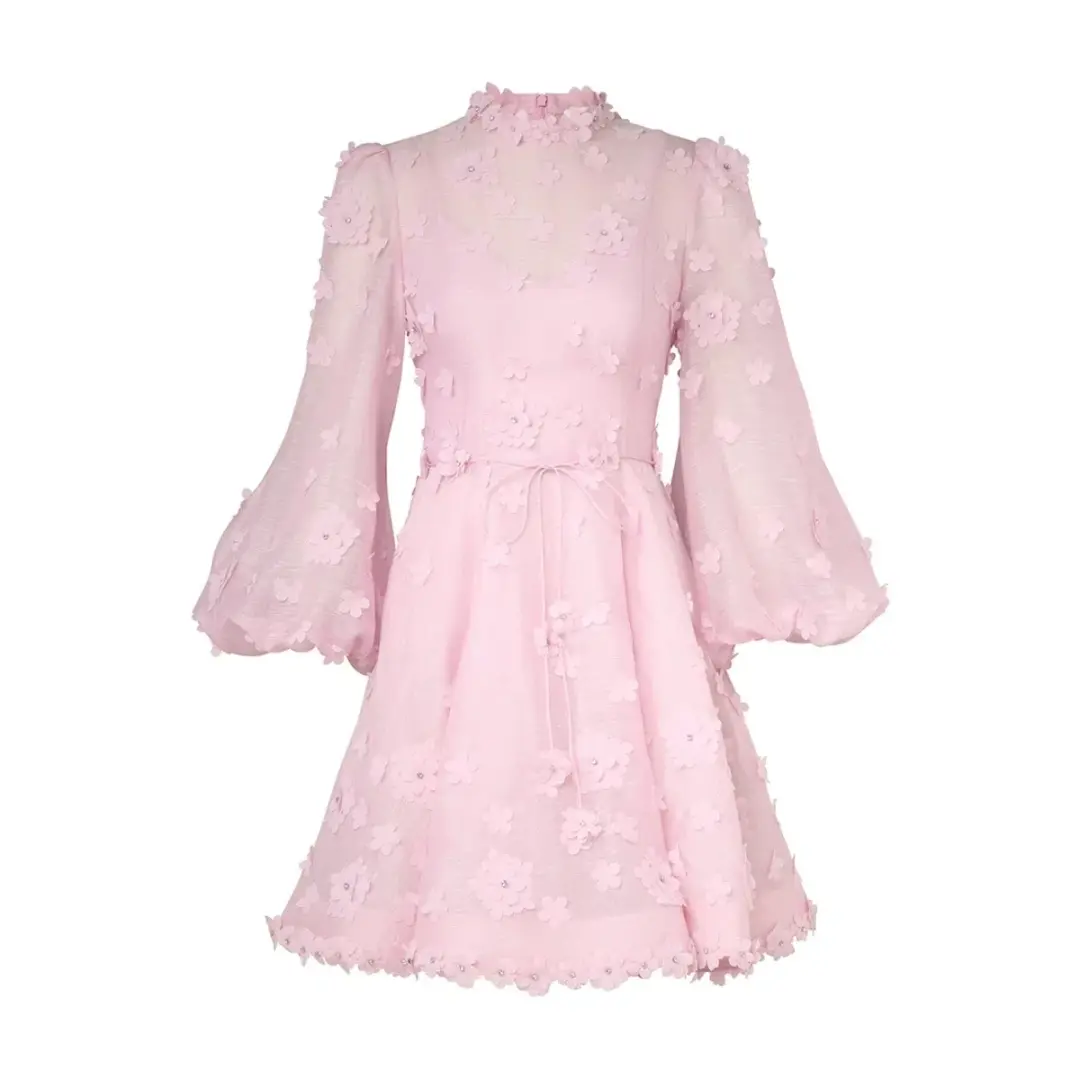 Zimmermann Matchmaker Lift Off Floral Applique Mini Dress in Lilac Pink Size AU 6  for rent on The Volte - main image