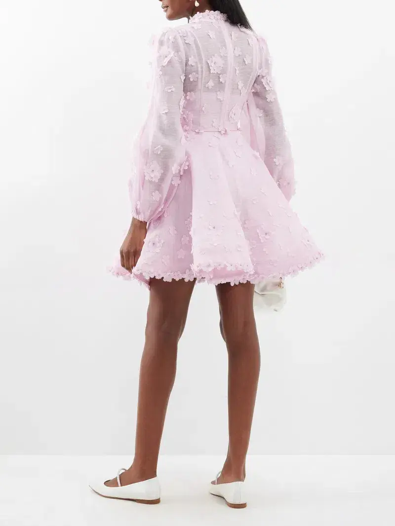 Zimmermann Matchmaker Lift Off Floral Applique Mini Dress in Lilac Pink Size AU 6  - Image 2
