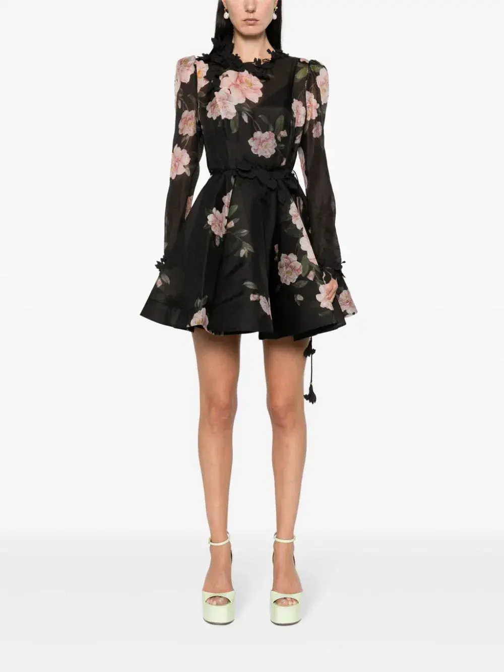 Zimmermann Natura Liftoff Mini Dress in Black Camellia Size AU 14  for rent on The Volte - main image