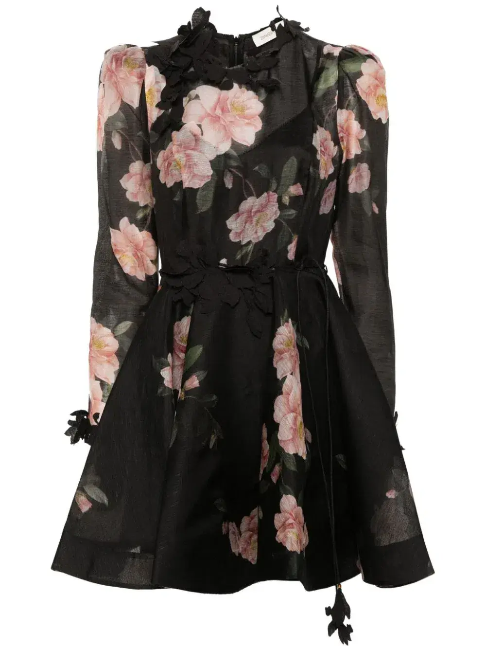 Zimmermann Natura Liftoff Mini Dress in Black Camellia Size AU 14  for rent on The Volte - main image