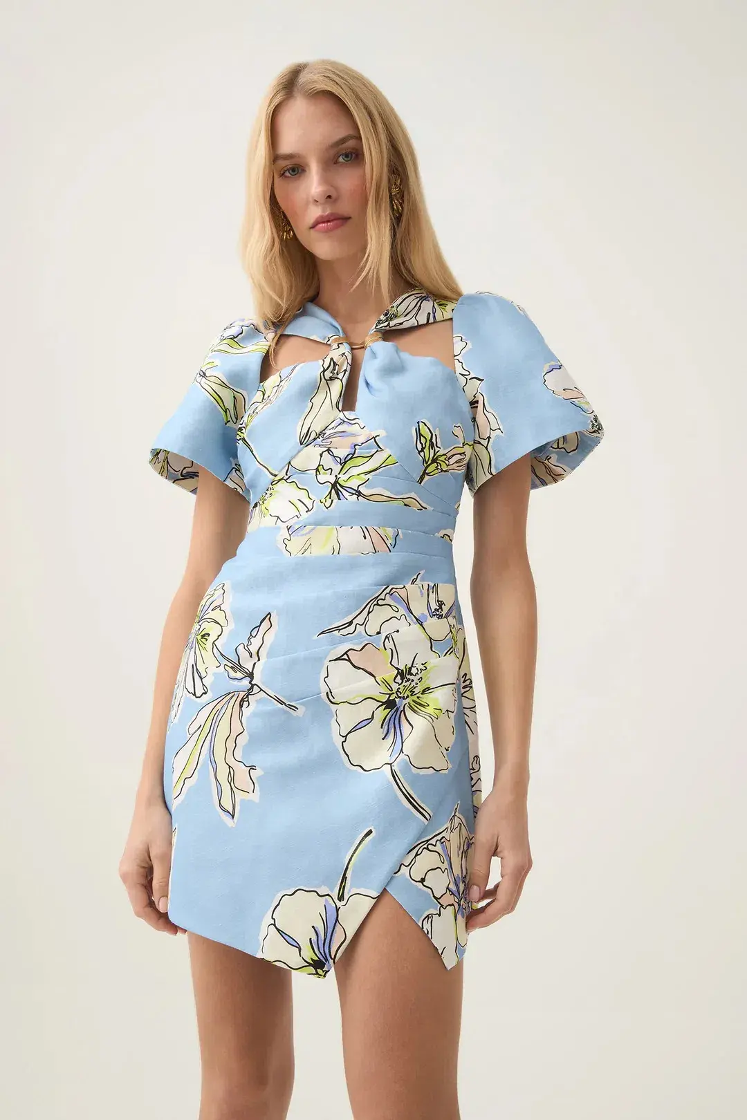 Aje Presence Twisted Mini Dress Blue Hibiscus Size AU 10 - Image 2