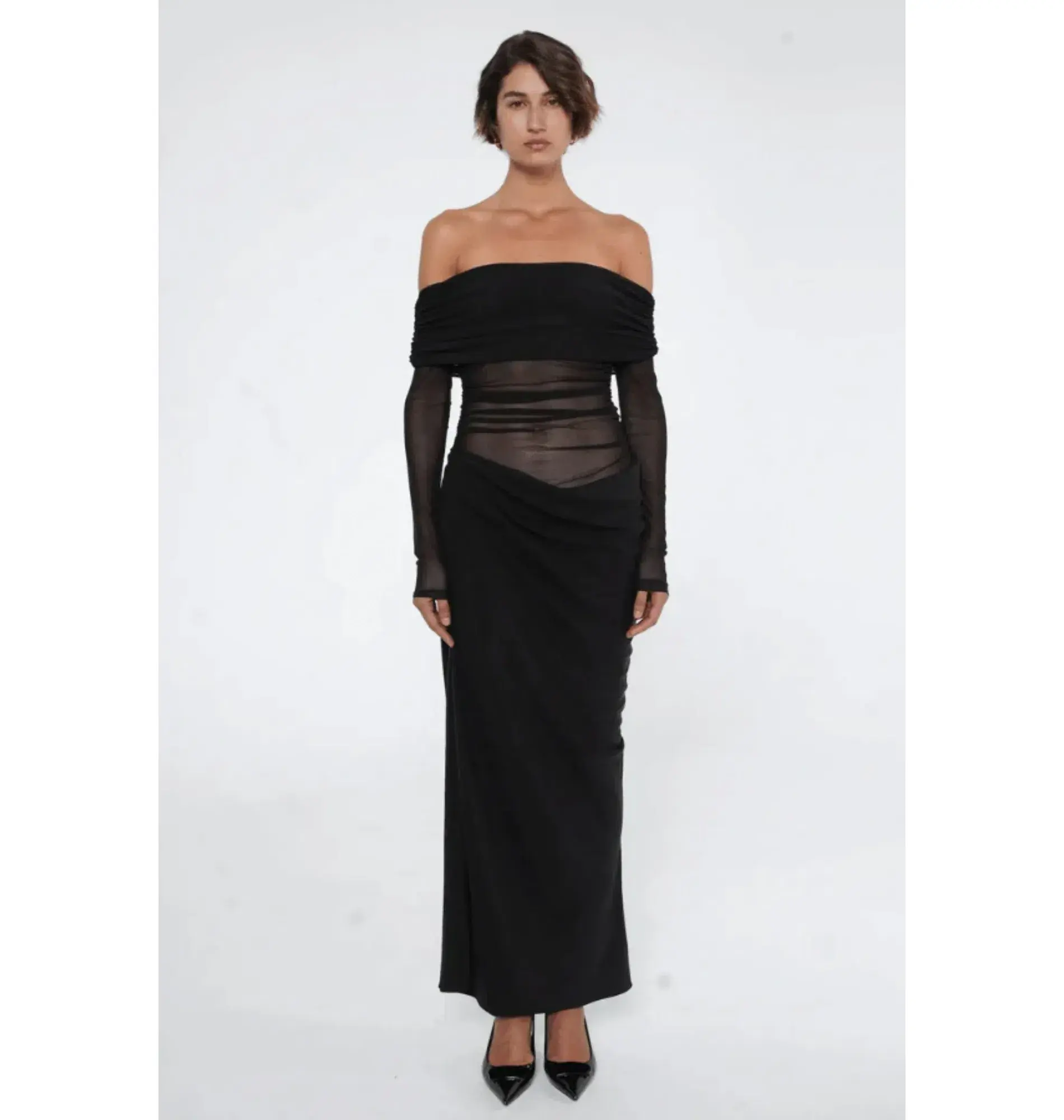 BENNI Yasmin Off-Shoulder Maxi Dress Black Size AU 10  - Image 1