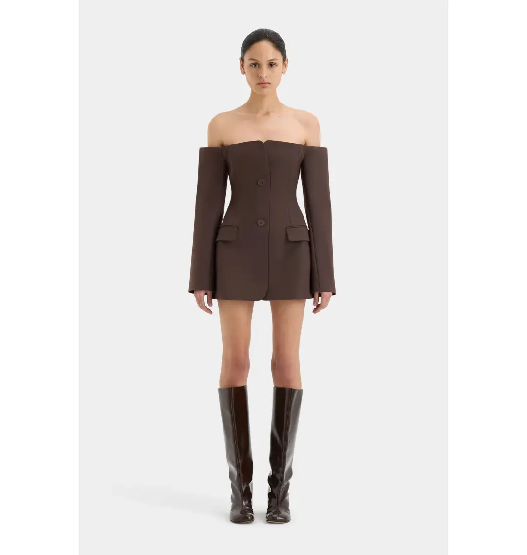 Sir The Label Sandrine Tailored Mini Dress Chocolate Size AU 8 for rent on The Volte - main image