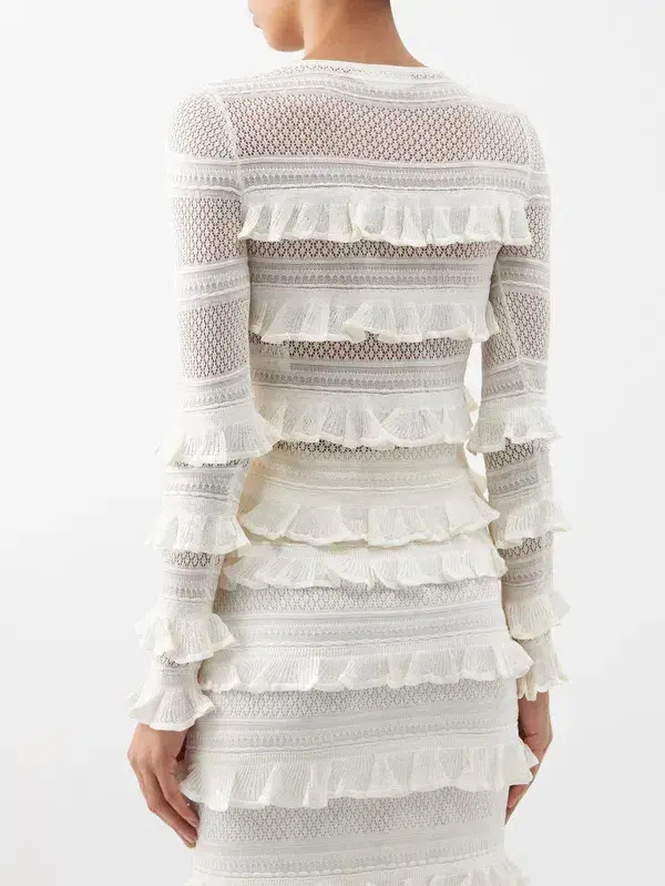 Zimmermann Wonderland Frilled Lace Top and Midi Skirt Set White Size 0 / AU 8  - Image 3