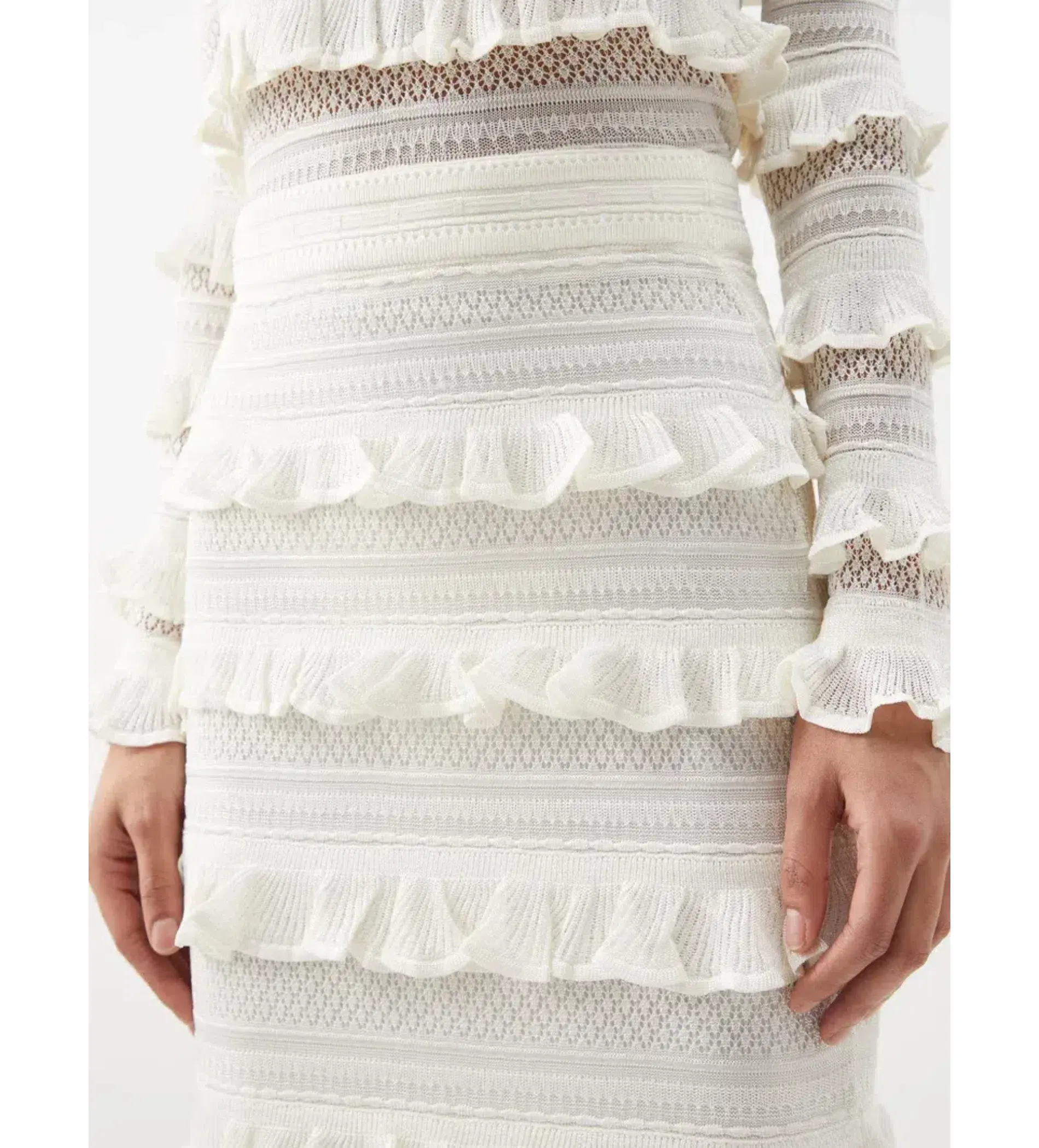 Zimmermann Wonderland Frilled Lace Top and Midi Skirt Set White Size 0 / AU 8  - Image 5