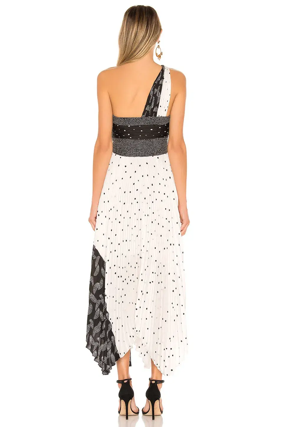 A.L.C. Aurora Pleated One Shoulder Midi Dress White Black Size AU 8 - Image 3