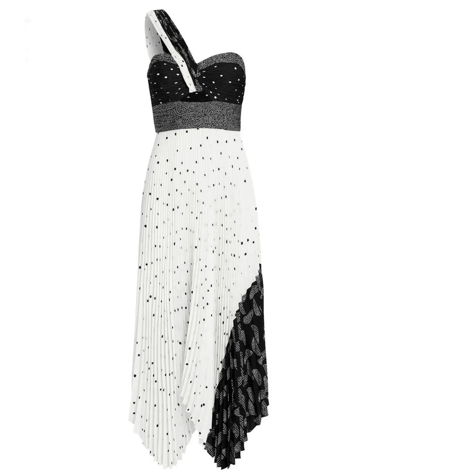 A.L.C. Aurora Pleated One Shoulder Midi Dress White Black Size AU 8 - Image 7