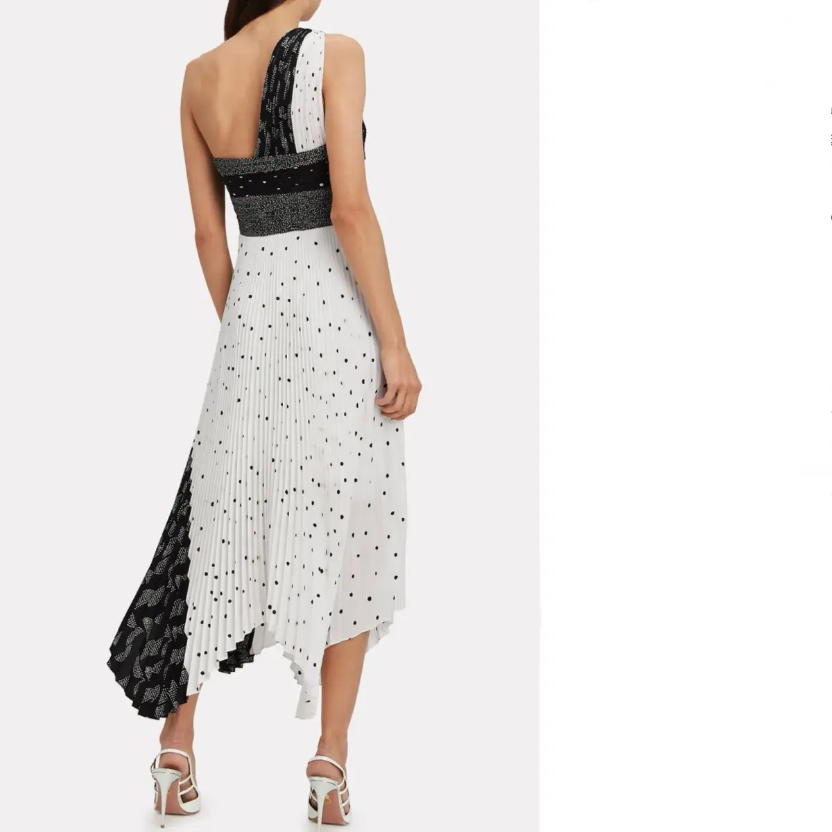 A.L.C. Aurora Pleated One Shoulder Midi Dress White Black Size AU 8 - Image 6