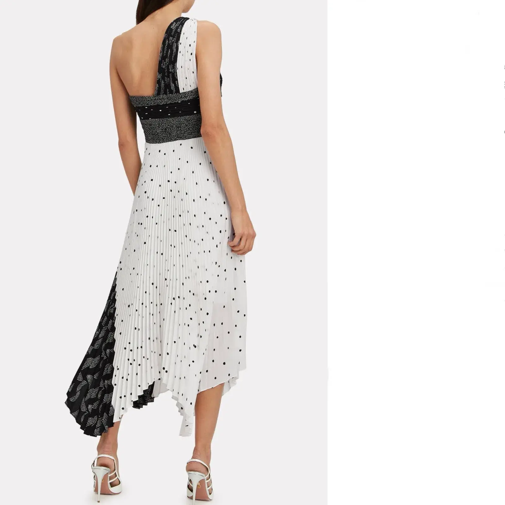 A.L.C. Aurora Pleated One Shoulder Midi Dress White Black Size AU 8 - Image 6