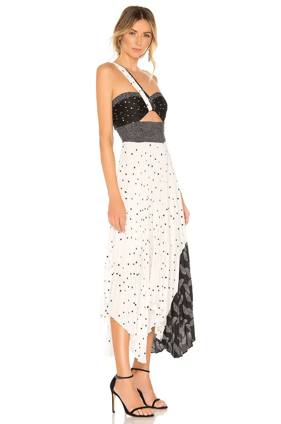 A.L.C. Aurora Pleated One Shoulder Midi Dress White Black Size AU 8 - Image 2
