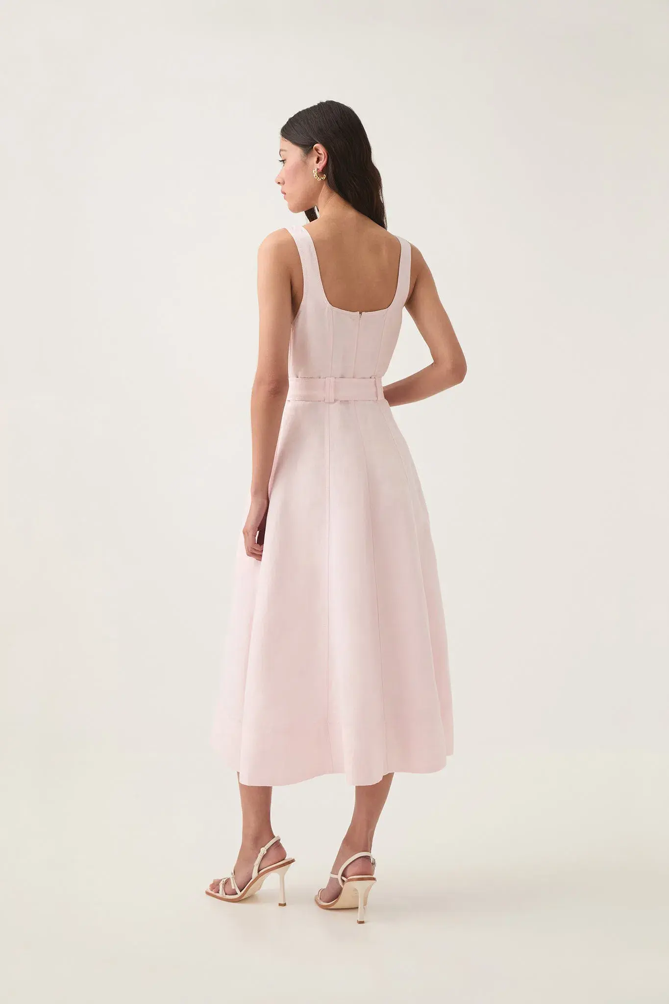 Aje Clay Belted Midi Dress in Pastel Pink Size AU 8 - Image 3