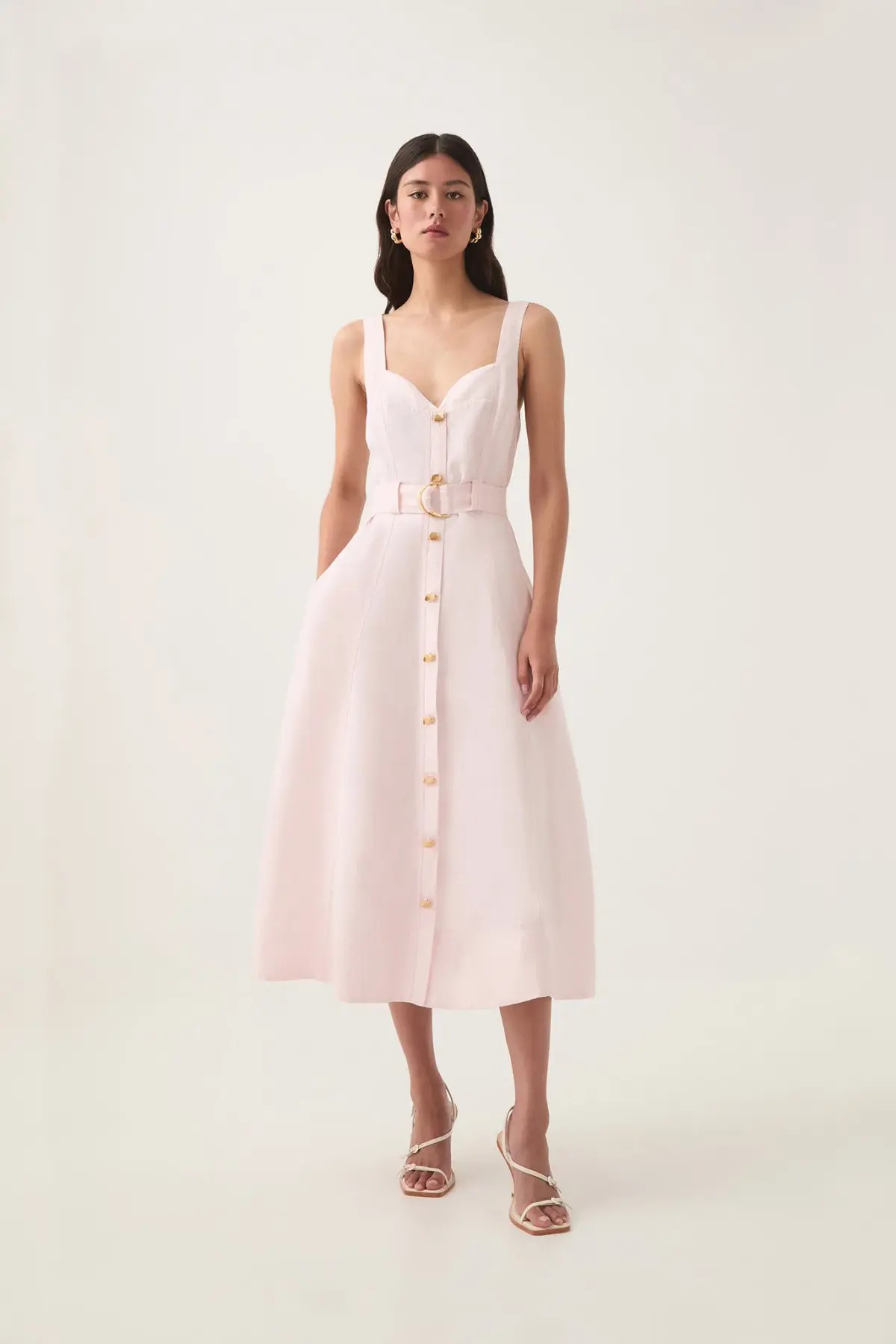Aje Clay Belted Midi Dress in Pastel Pink Size AU 8 - Image 1