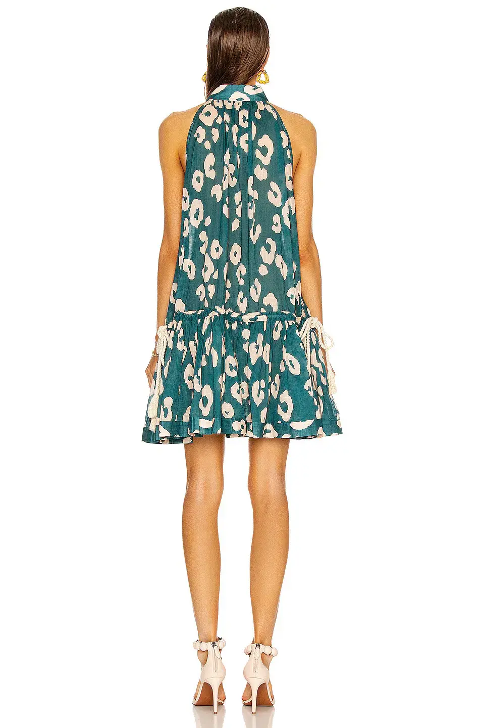 Zimmermann Shelly Swing Gathered Cotton Mini Dress Teal Leopard Print Size 0P / AU 6 / US 2  for rent on The Volte - main image