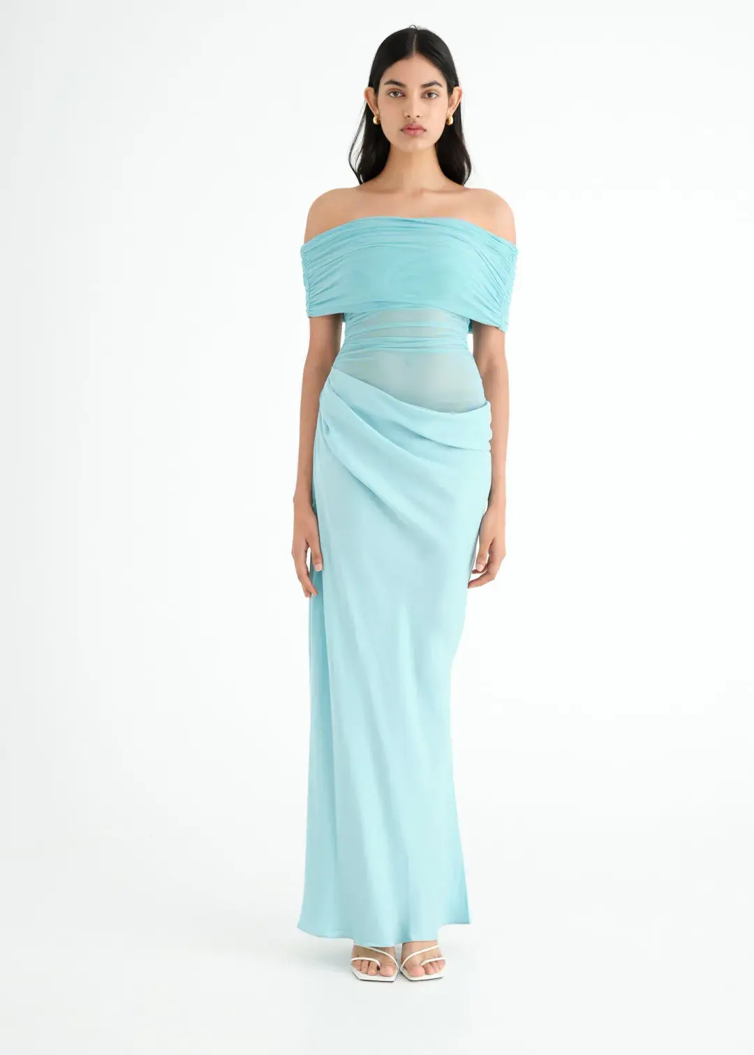 Benni Nico Off Shoulder Maxi Dress Aquamarine Size 10  for rent on The Volte - main image
