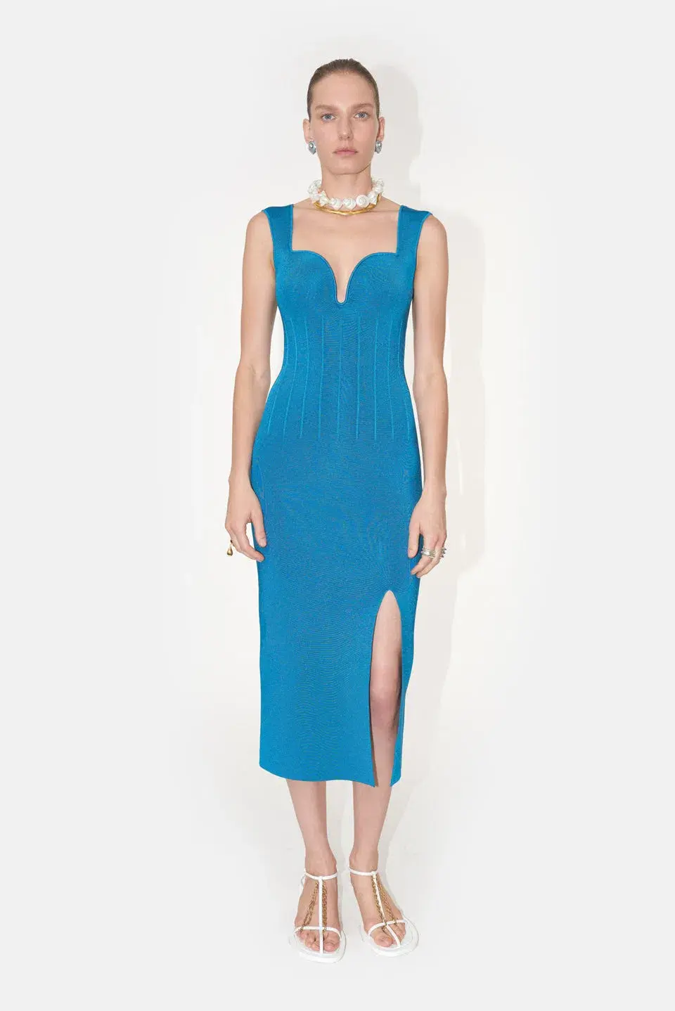 Galvan London Electra Stretch Knit Midi Dress Electric Blue Size XL / AU 16 - Image 1