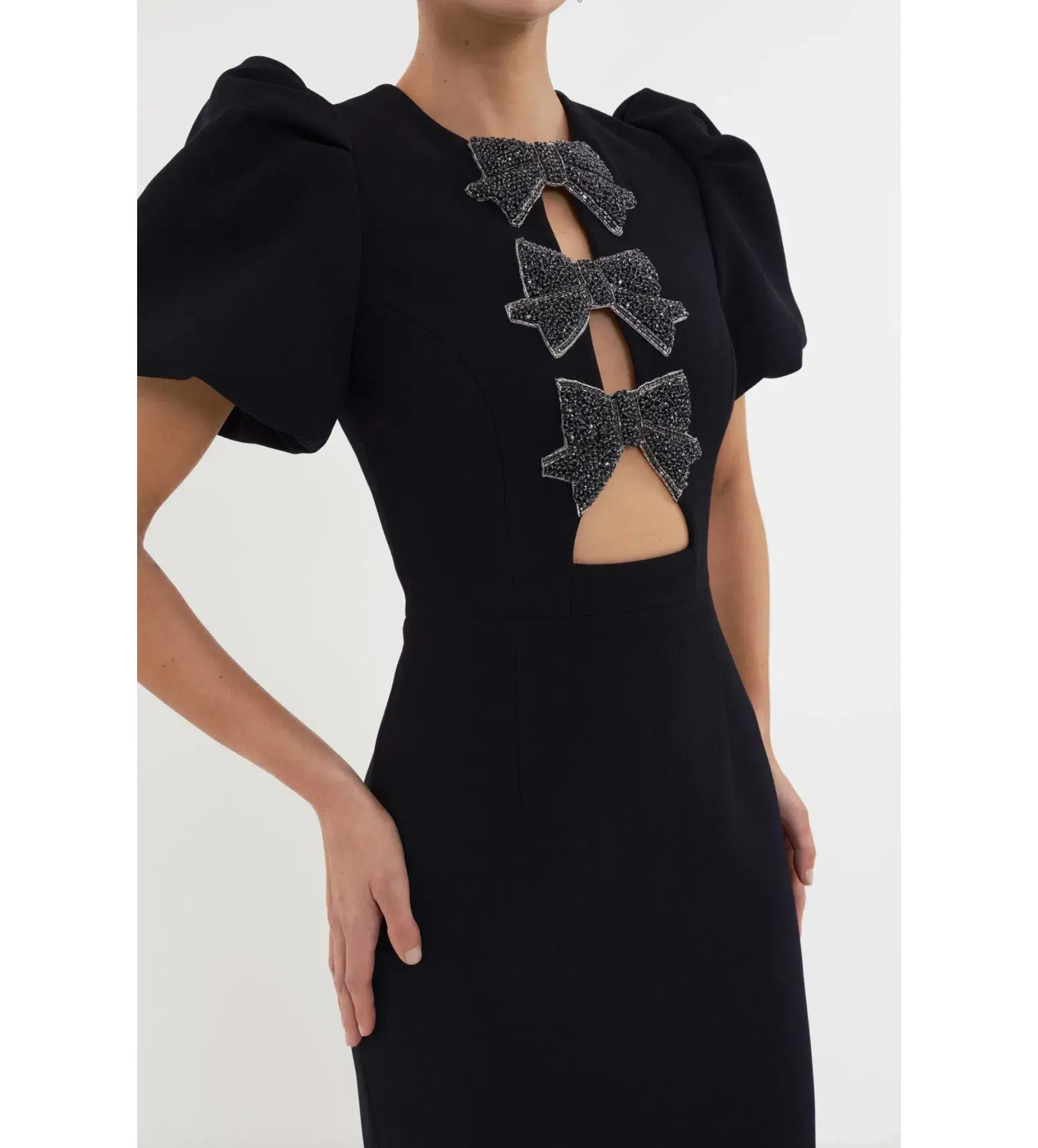 Rebecca Vallance Eliana Puff Sleeve Midi Dress Black Size AU 14 - Image 3