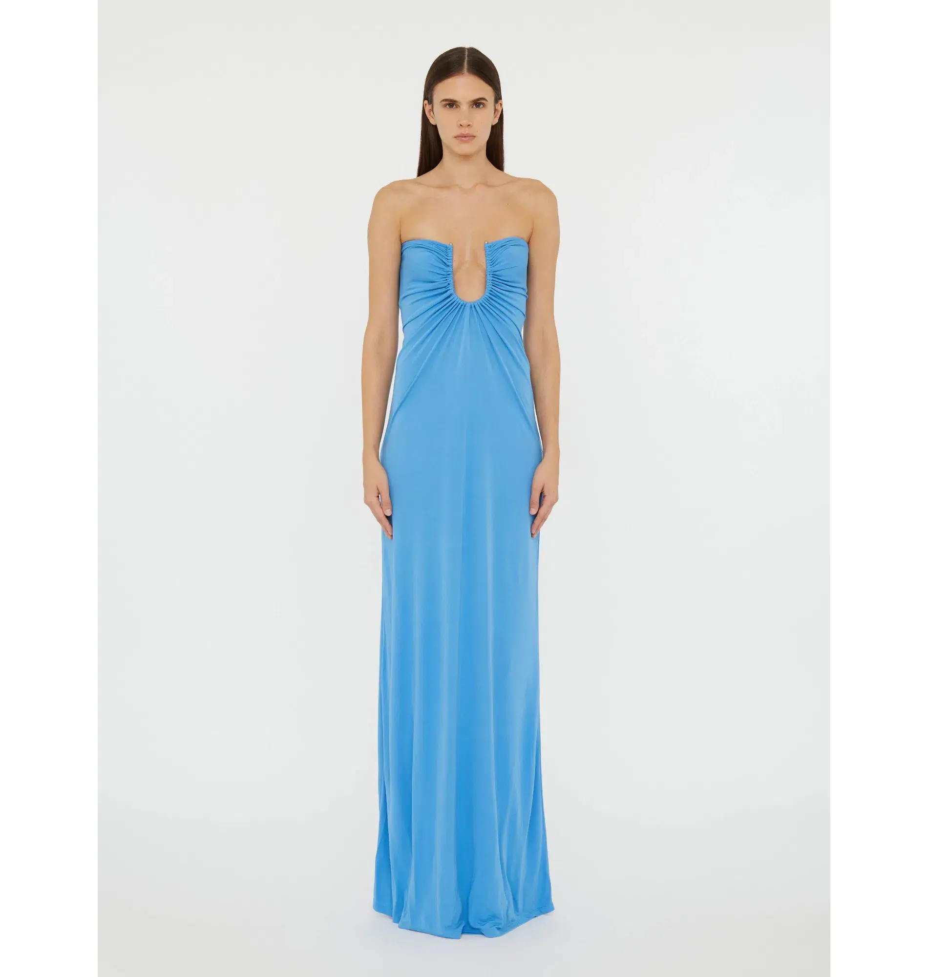 Christopher Esber Arced Palm Strapless Dress in Boston Blue Size AU 10 - Image 1