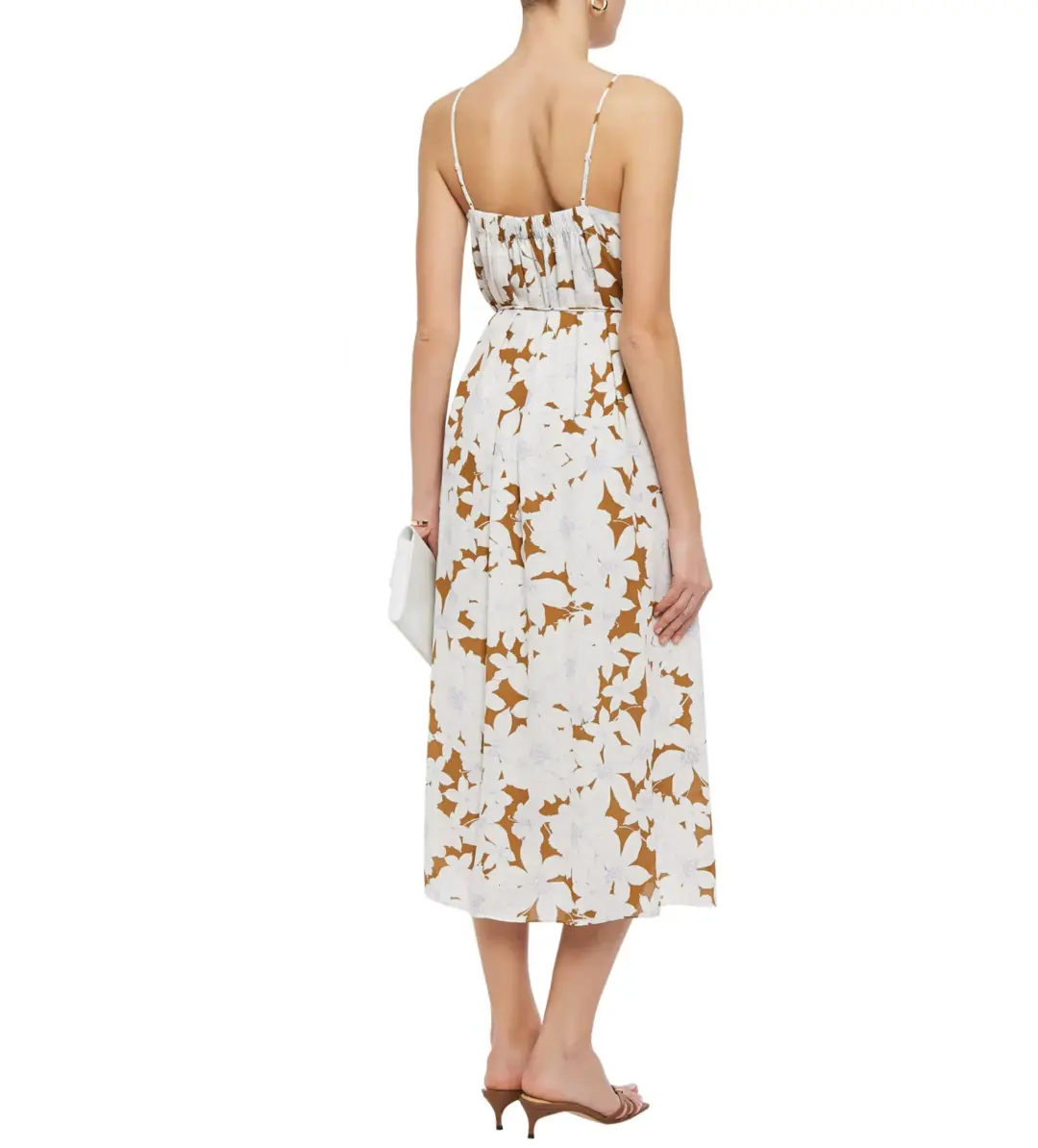Vince Dress Midi Tropical Bloom Twist Teakwood Floral Size L / AU 12  for rent on The Volte - main image