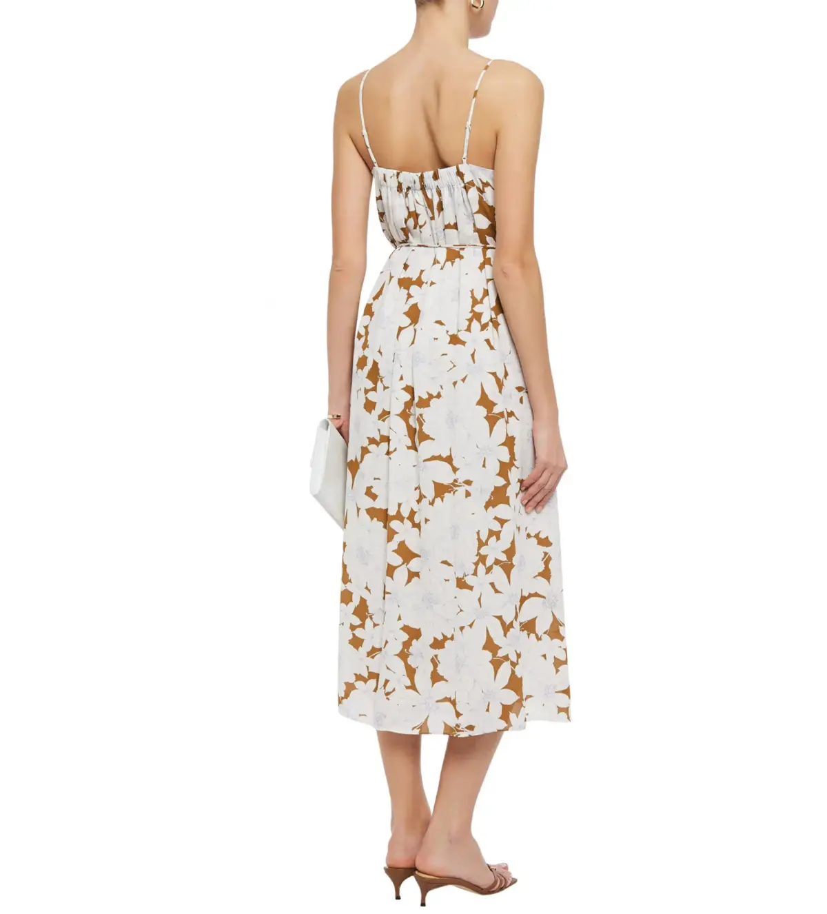 Vince Dress Midi Tropical Bloom Twist Teakwood Floral Size L / AU 12  - Image 2