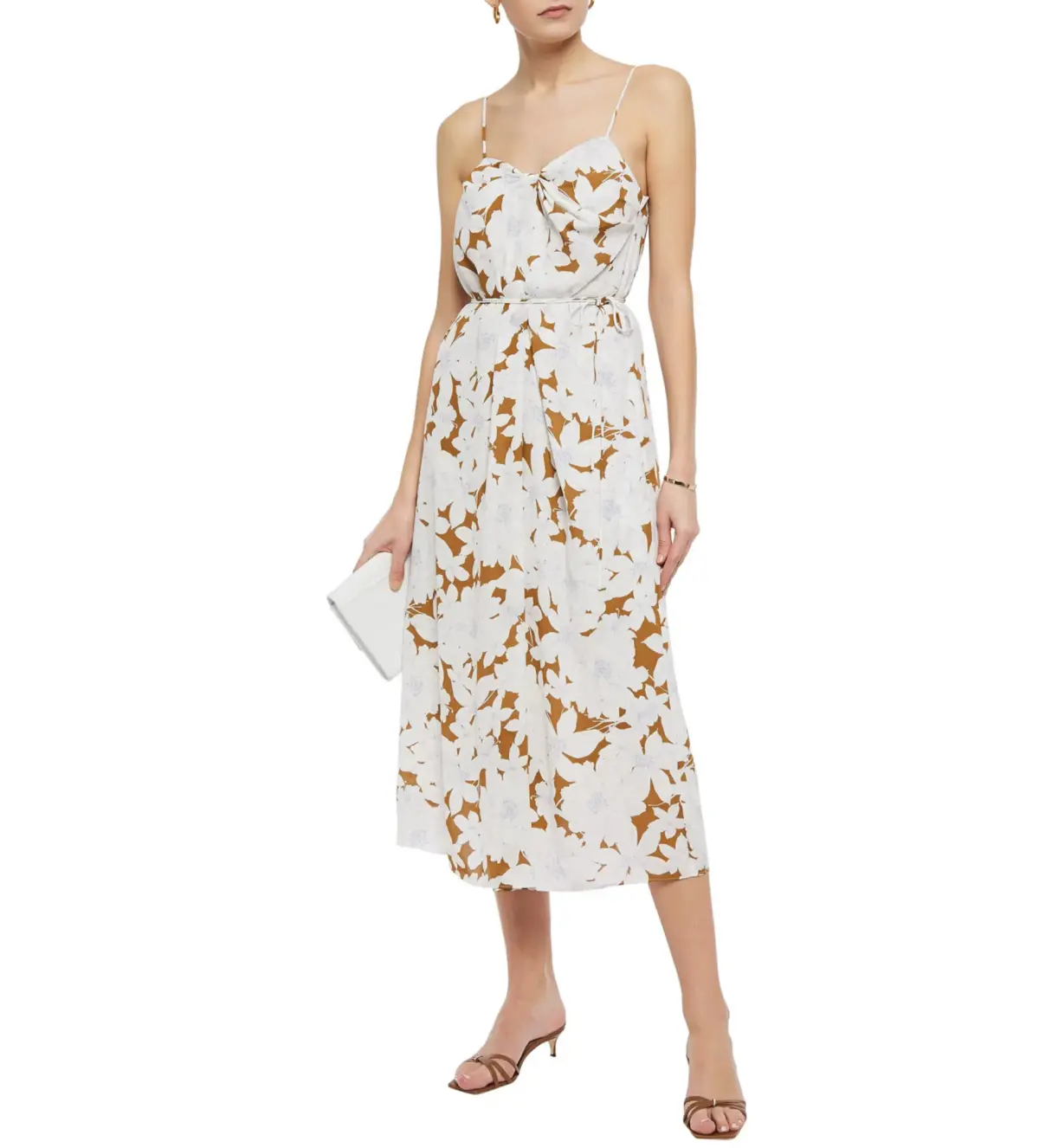 Vince Dress Midi Tropical Bloom Twist Teakwood Floral Size L / AU 12  - Image 1