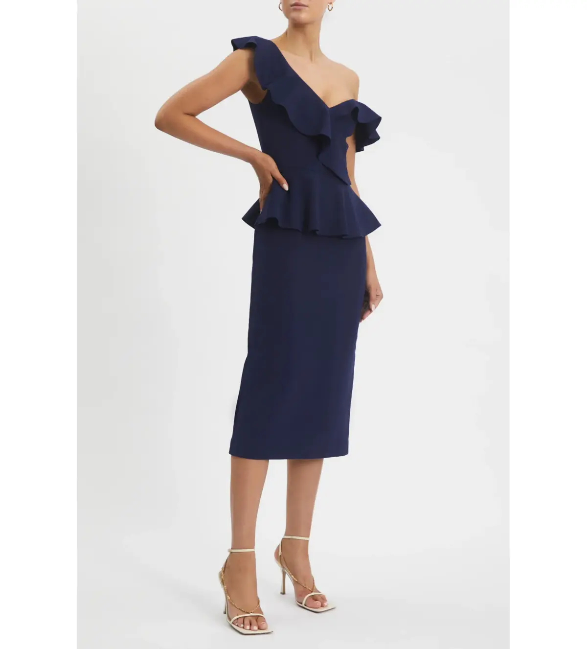 Rebecca Vallance Grace Frill Midi Dress Navy Size AU 10 - Image 2
