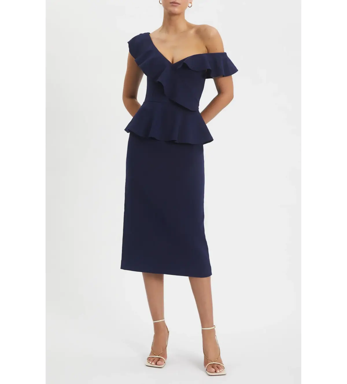 Rebecca Vallance Grace Frill Midi Dress Navy Size AU 10 - Image 1
