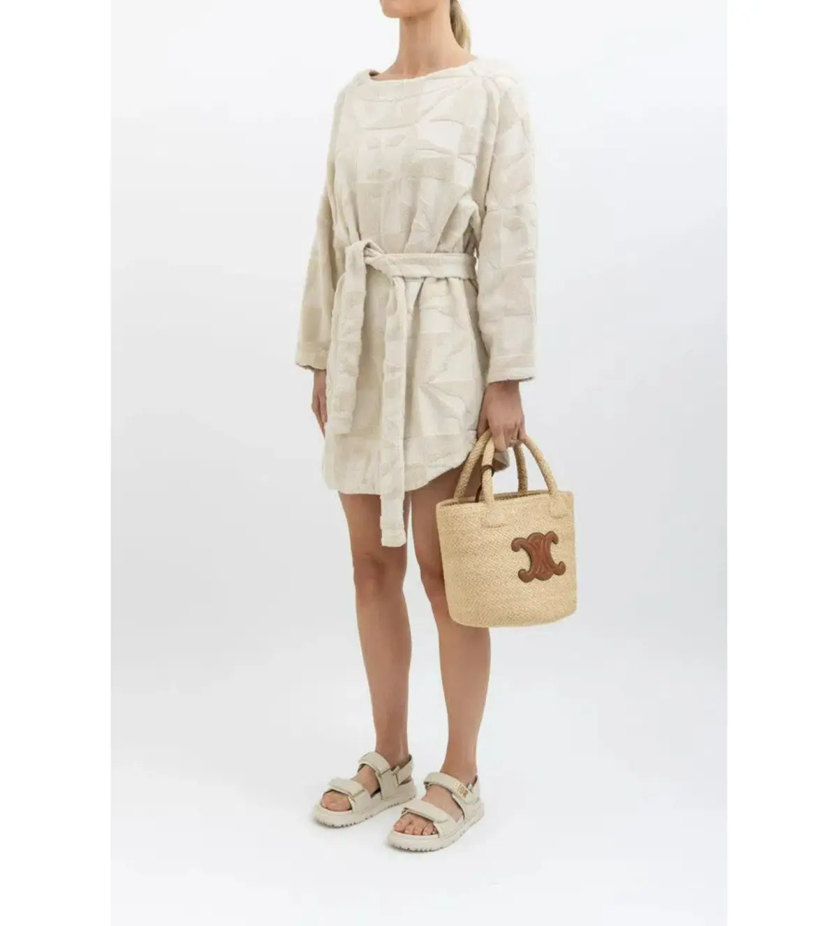 Lucy Folk Towelling Long Sleeve Mini Dress Skyline Ecru Size S / AU 8  - Image 3