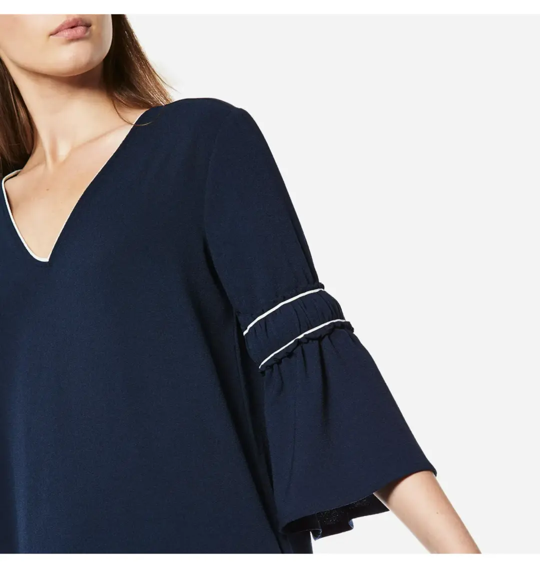 Ganni Clark Dress Total Eclipse Bell Sleeves Navy Blue Size 38  / AU 10 for rent on The Volte - main image