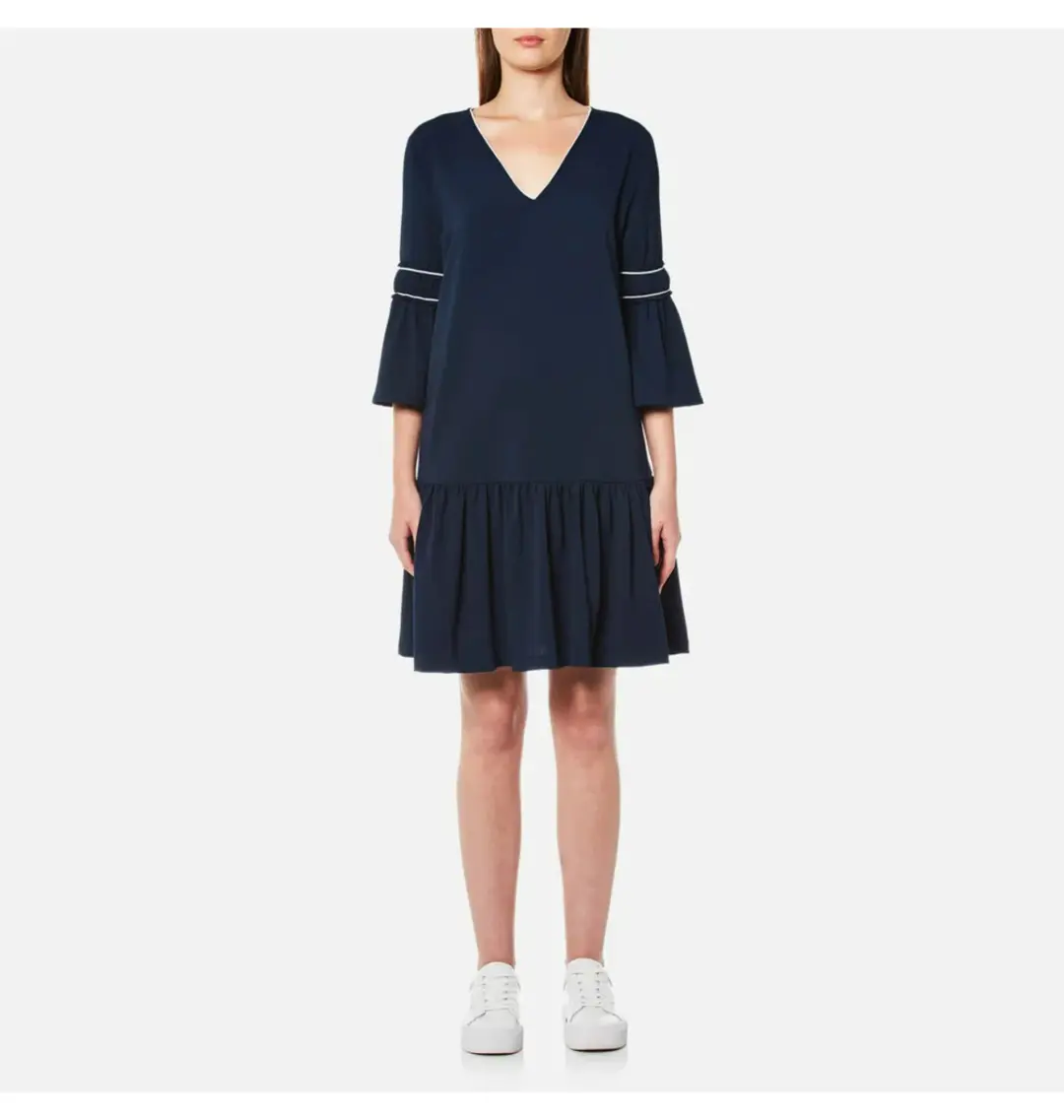 Ganni Clark Dress Total Eclipse Bell Sleeves Navy Blue Size 38  / AU 10 for rent on The Volte - main image