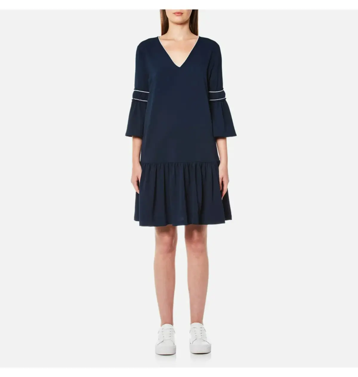 Ganni Clark Dress Total Eclipse Bell Sleeves Navy Blue Size 38  / AU 10 - Image 1