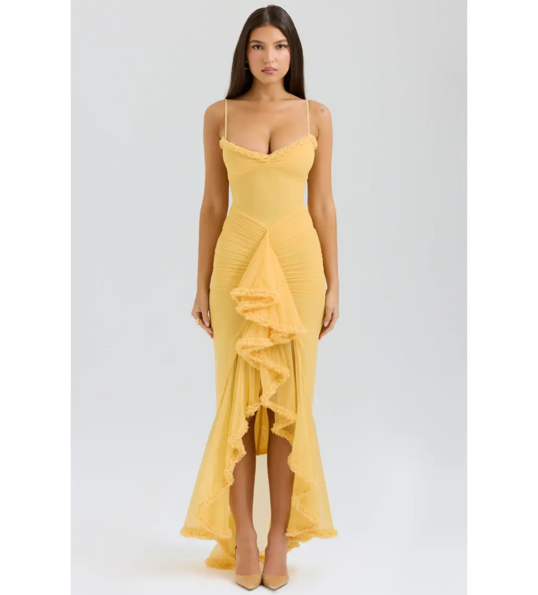 House of CB Gabbi Ruffled Front Gown Apricot Size M / AU 10 for rent on The Volte - main image