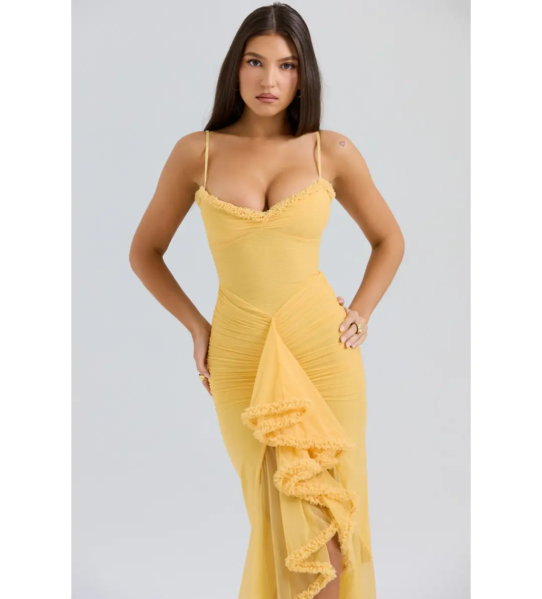 House of CB Gabbi Ruffled Front Gown Apricot Size M / AU 10 for rent on The Volte - main image