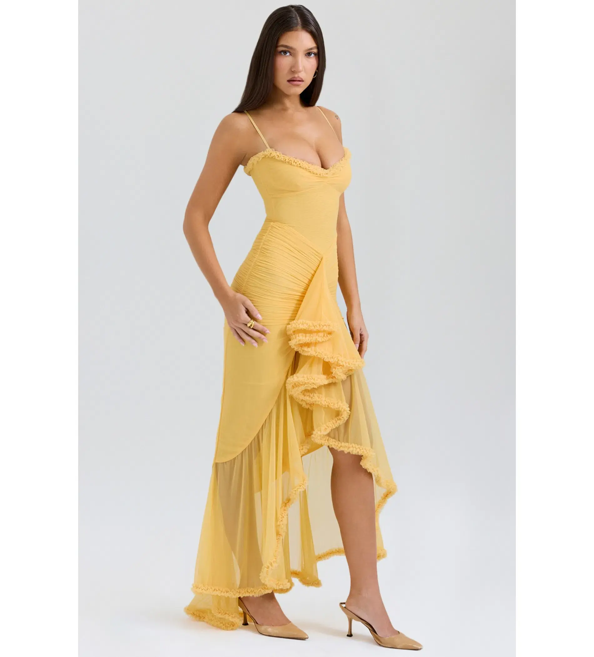House of CB Gabbi Ruffled Front Gown Apricot Size M / AU 10 - Image 4