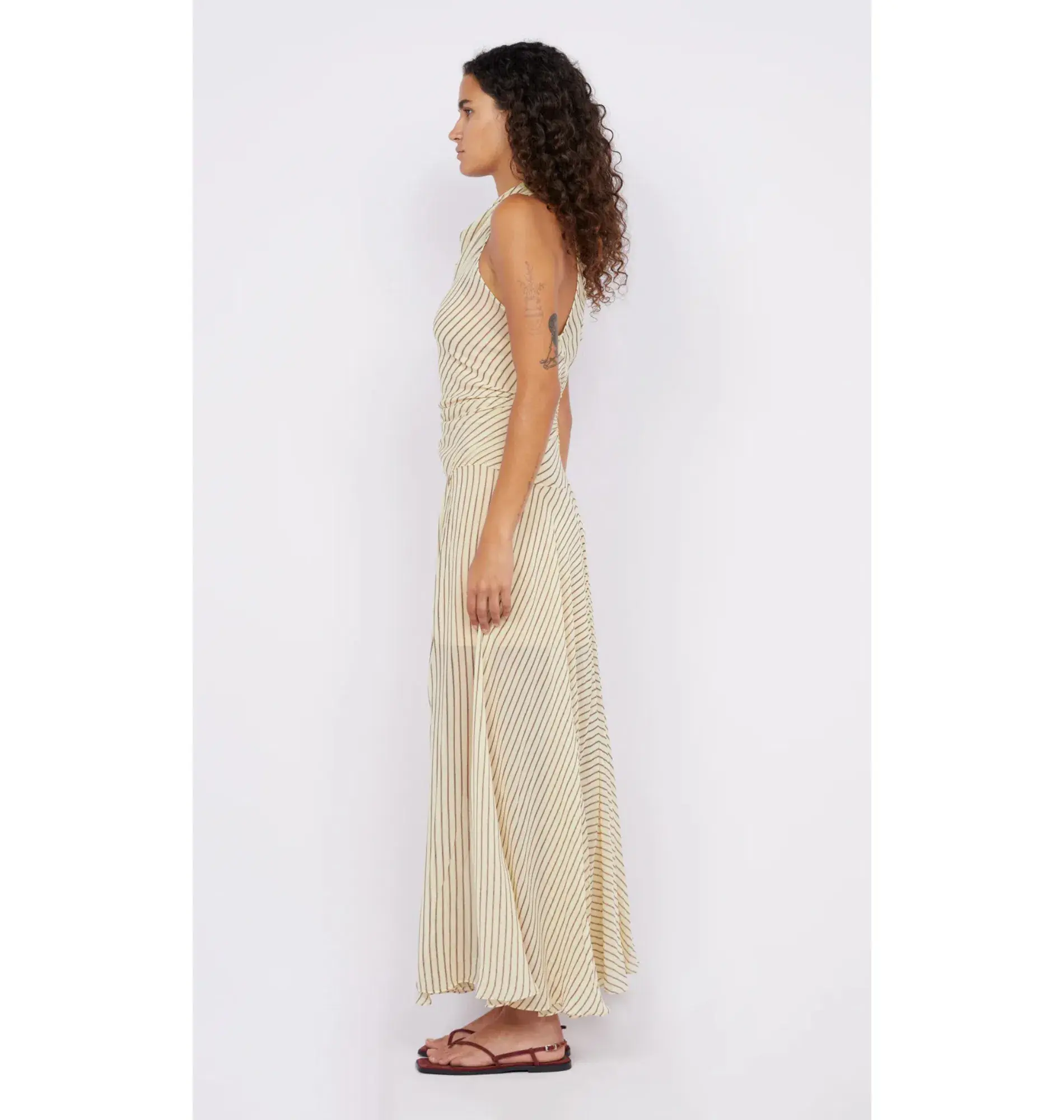 Bec & Bridge Anise High Neck Dress in Butter/Plum Stripe Size AU 8 - Image 2
