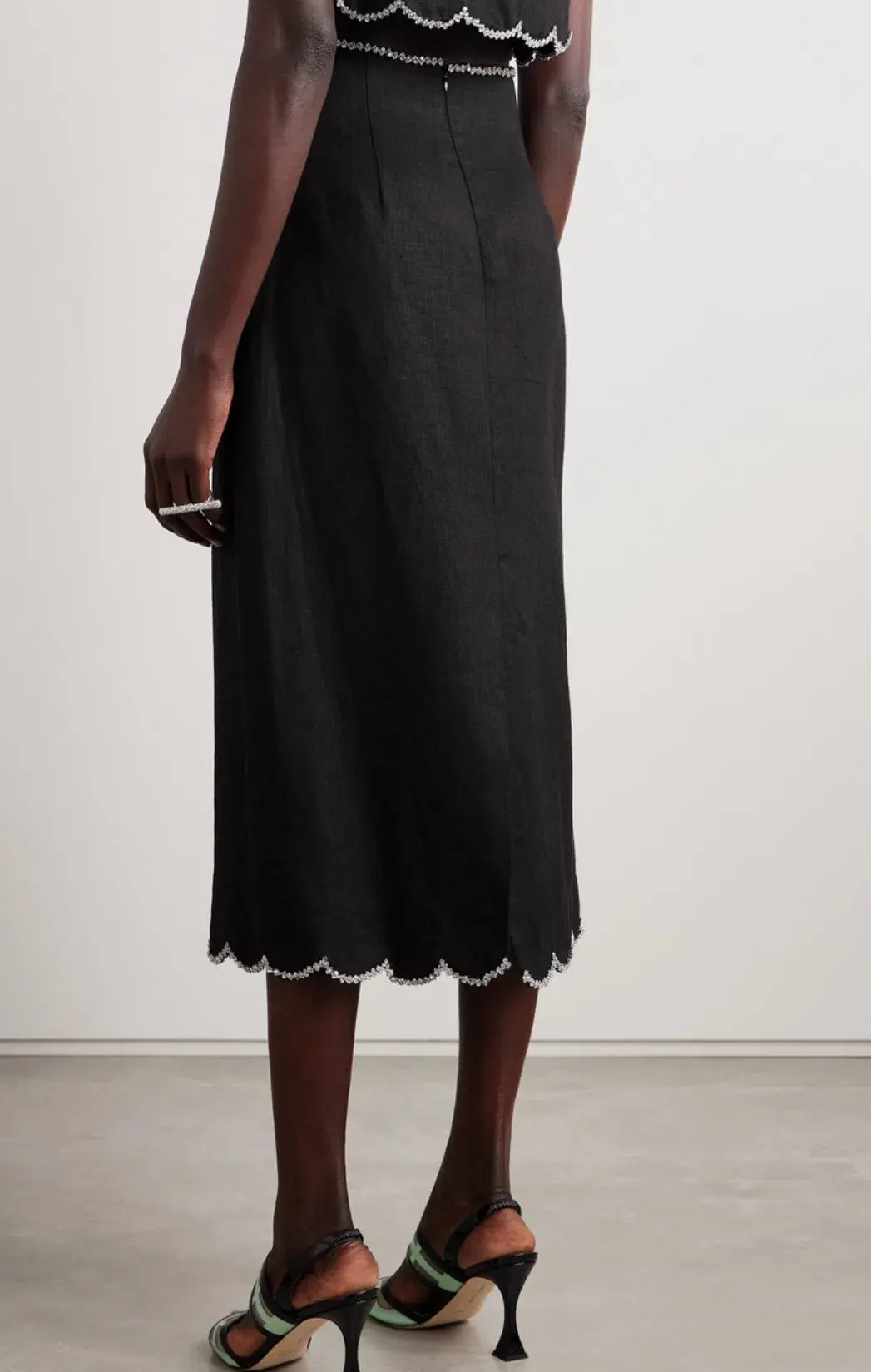 Zimmermann Crush Scallop Top and Skirt Size 0P / AU 6 Set in Black - Image 3