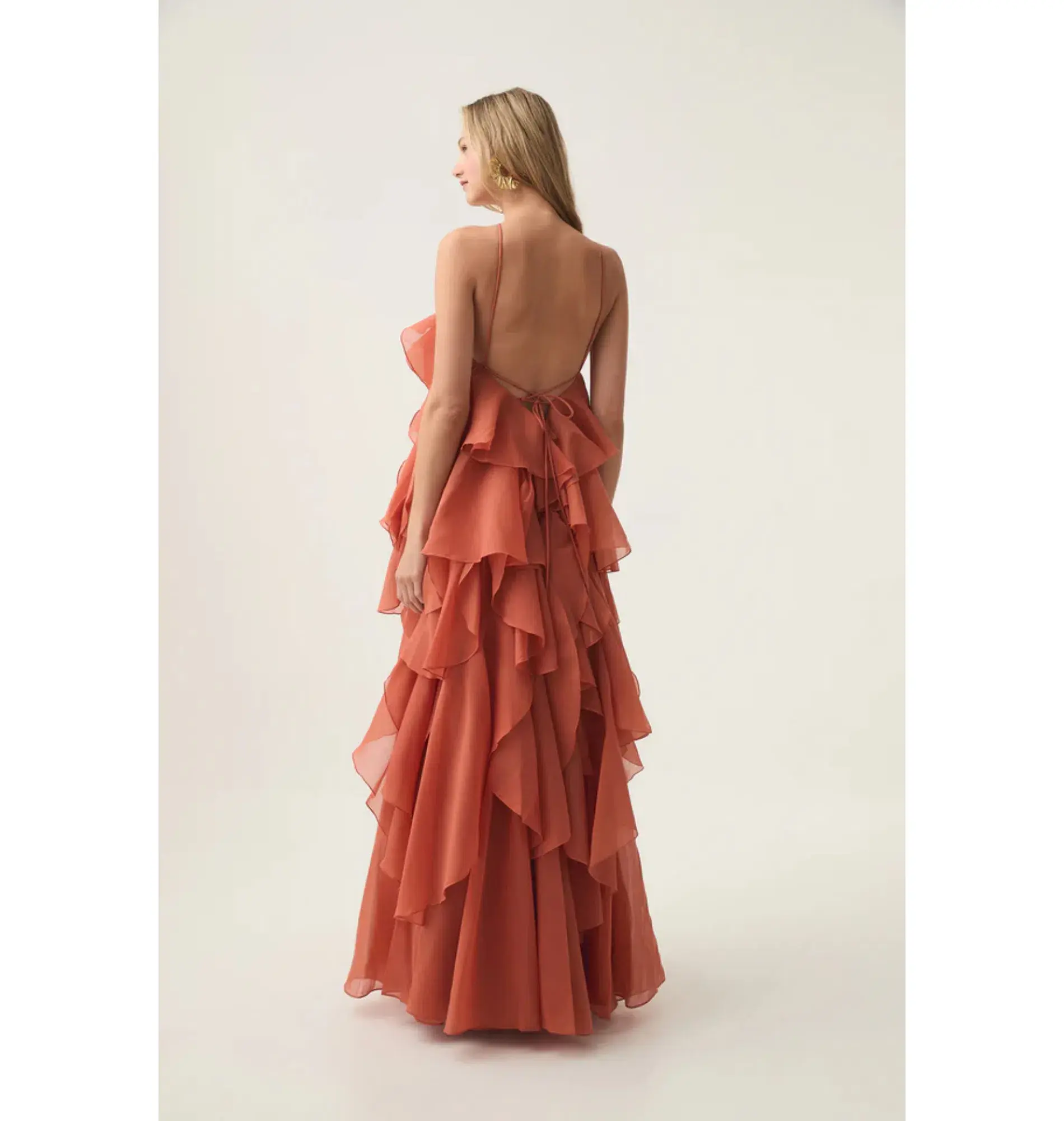 Aje Pandorea Layered Maxi Dress Coral Clay Size AU 12 - Image 3