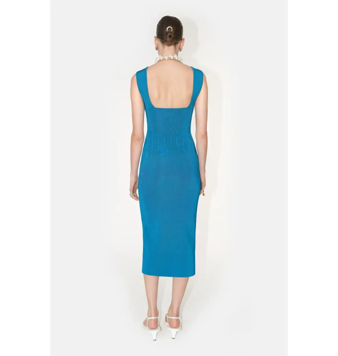 Galvan London Electra Stretch Knit Midi Dress Electric Blue Size XL AU 14 for rent on The Volte - main image