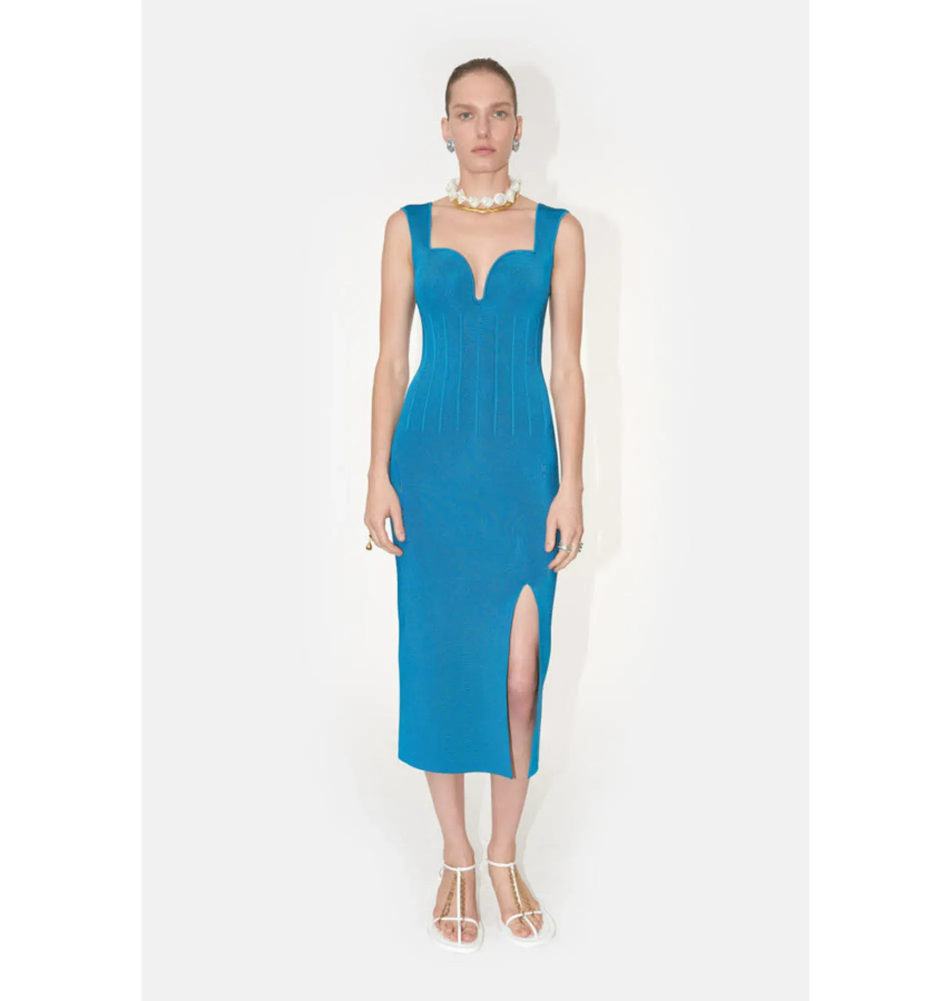 Galvan London Electra Stretch Knit Midi Dress Electric Blue Size XL AU 14 - Image 2
