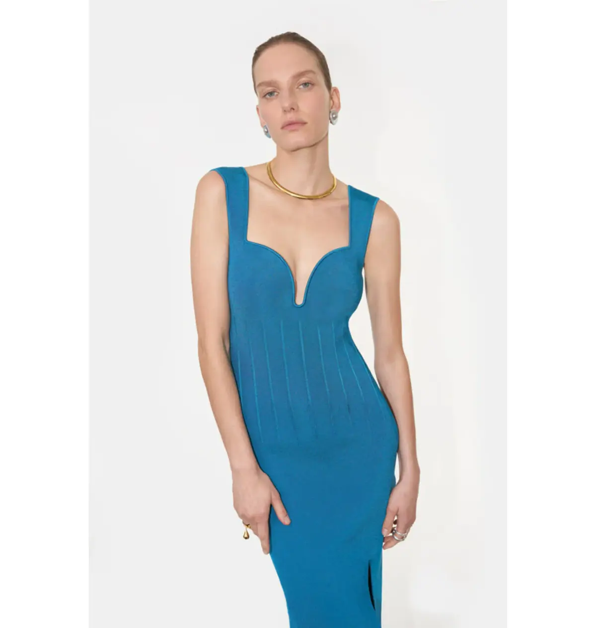 Galvan London Electra Stretch Knit Midi Dress Electric Blue Size XL AU 14 - Image 3