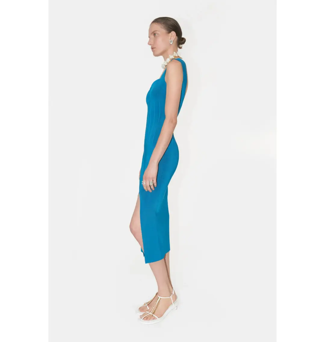 Galvan London Electra Stretch Knit Midi Dress Electric Blue Size XL AU 14 for rent on The Volte - main image