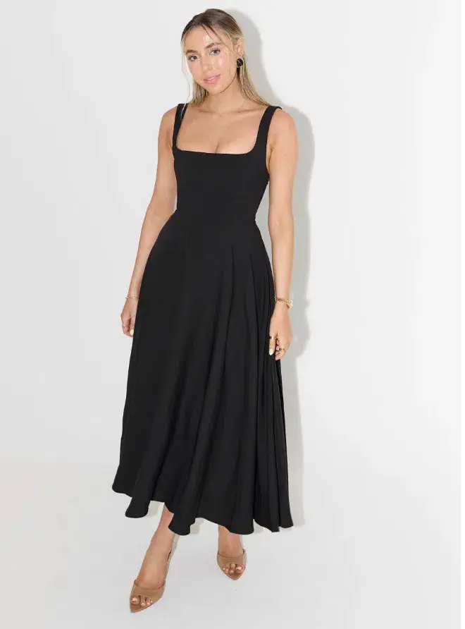 Odd Muse Ultimate Muse High Waist Square Neck Midi Dress Black Size AU 12 for rent on The Volte - main image