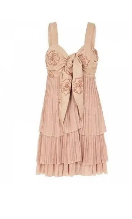 Camilla and Marc c&m Kamille Mini Dress Tiered Bow Pleated Beige Tan AU 10 / us 6  - Image 2