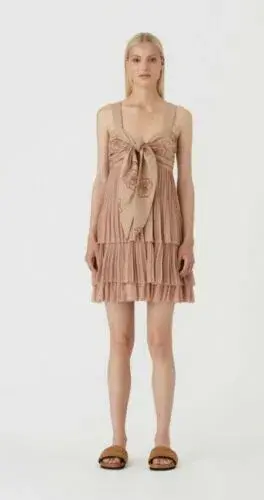 Camilla and Marc c&m Kamille Mini Dress Tiered Bow Pleated Beige Tan AU 10 / us 6  - Image 1