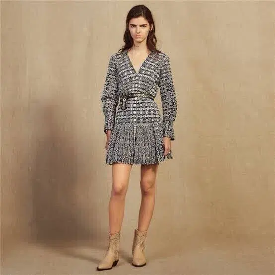 Sandro Dress Rolly Embroidered Broderie Anglaise Mini Dress Navy Beige Size 36 / AU 8  - Image 3