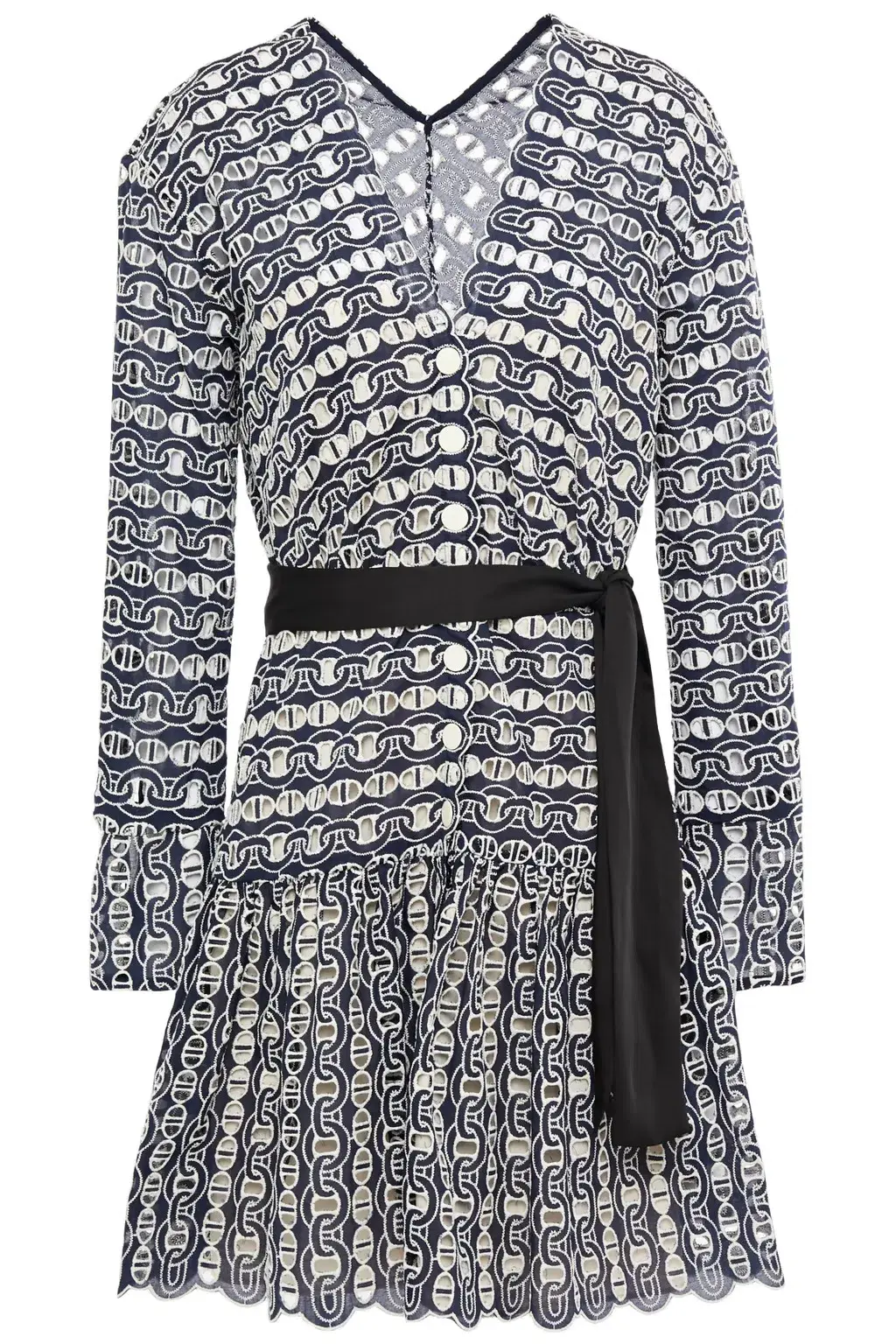 Sandro Dress Rolly Embroidered Broderie Anglaise Mini Dress Navy Beige Size 36 / AU 8  for rent on The Volte - main image